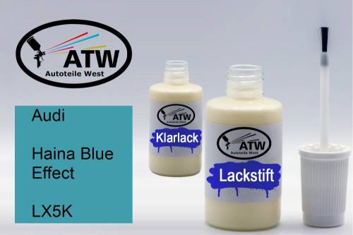 Audi, Haina Blue Effect, LX5K: 20ml Lackstift + 20ml Klarlack - Set, von ATW Autoteile West.